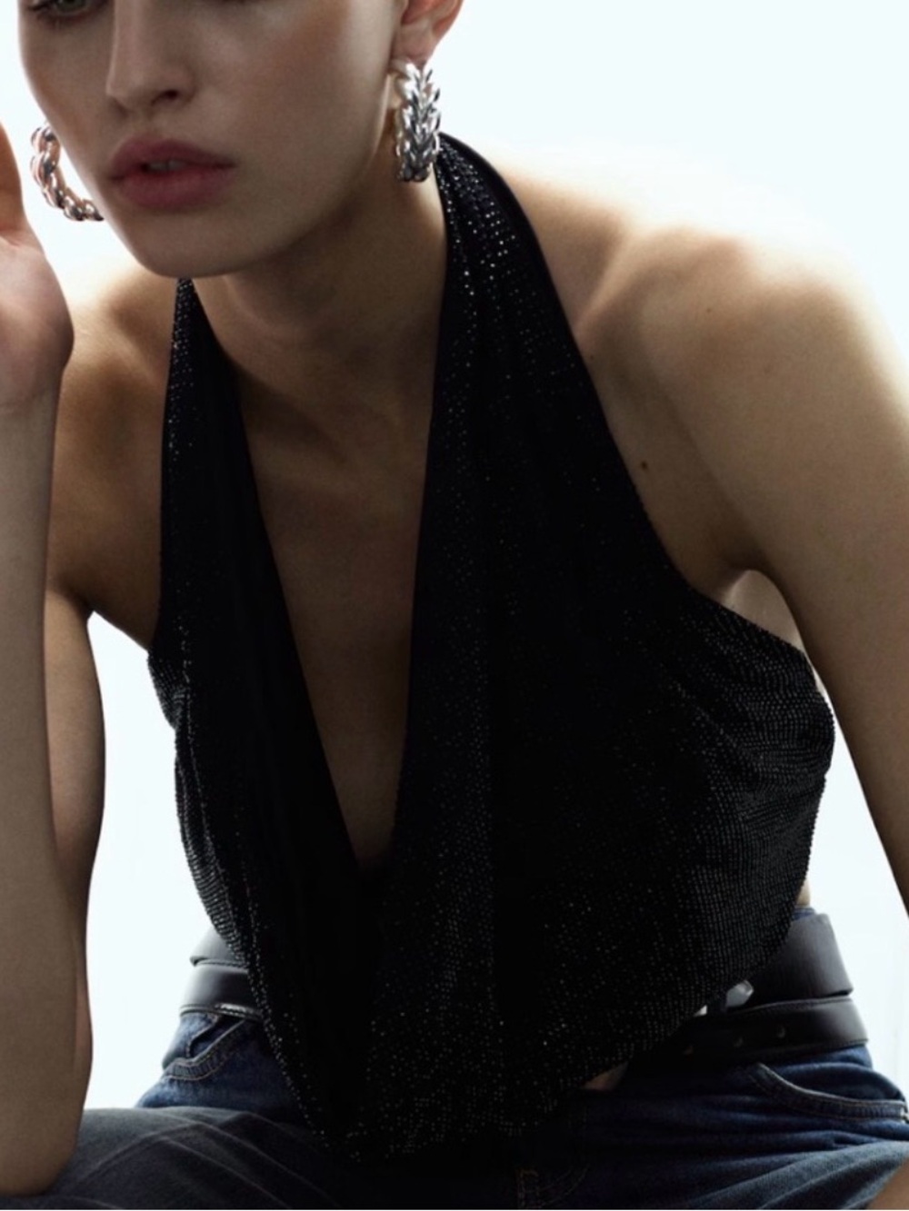 Black Halter Draped Evening Top - Women Mango